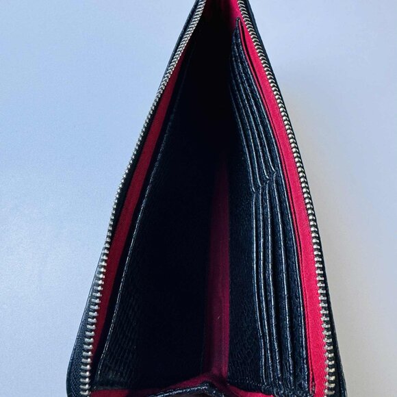 Dana Buchman Black Faux Leather Zip Wallet Wristlet – Textured with Red Interior - Picture 8 of 11